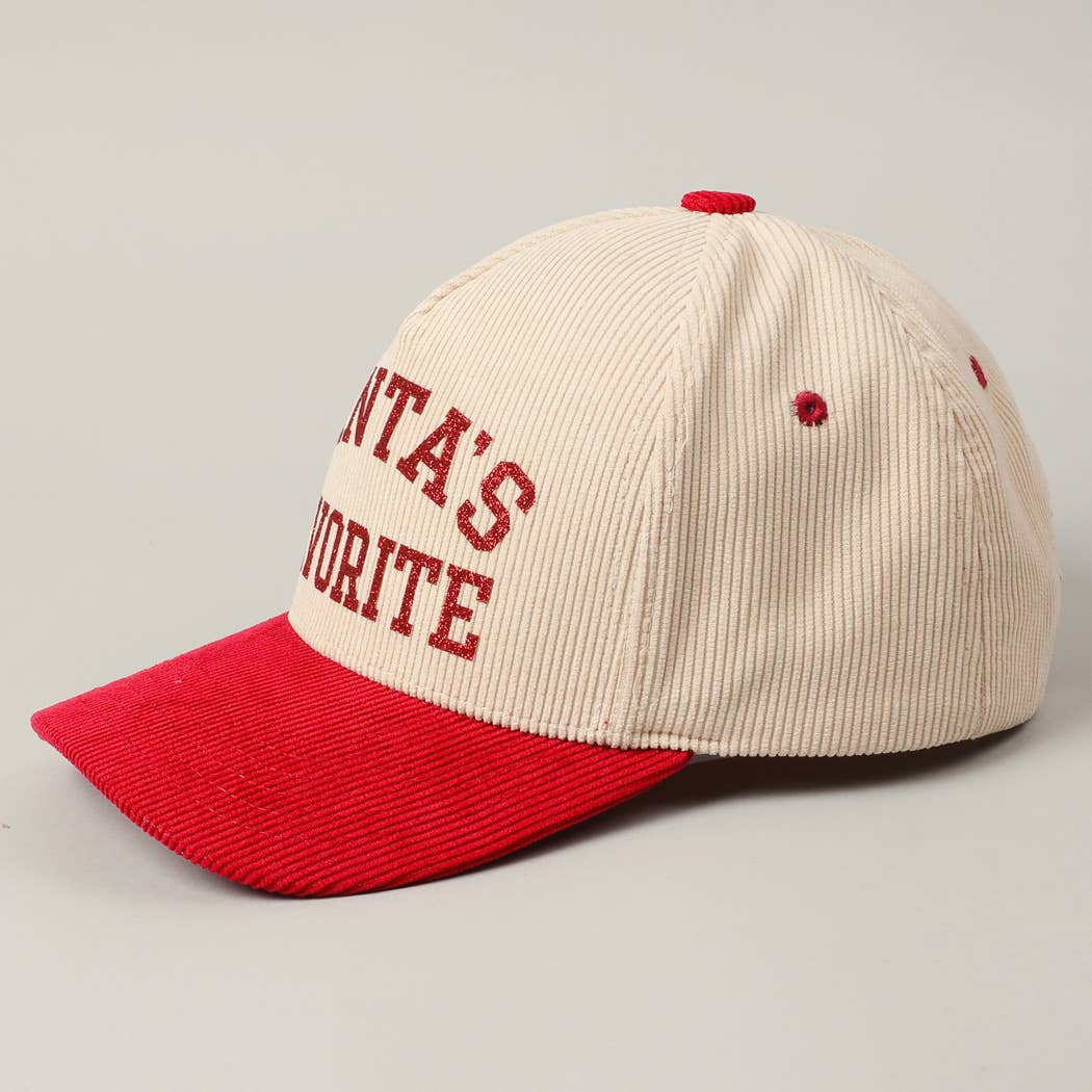 Santa's Favorite Glitter Text 5 Panel Corduroy Cap
