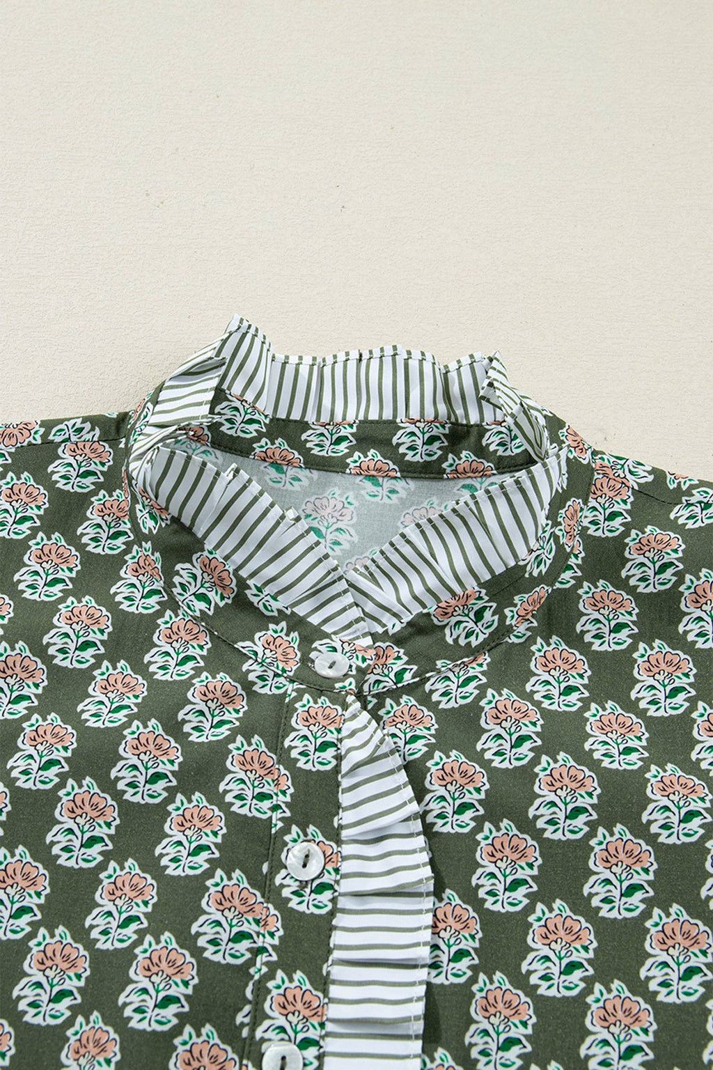 Plus Size Floral Stripe Contrast 3/4 Sleeve Dress