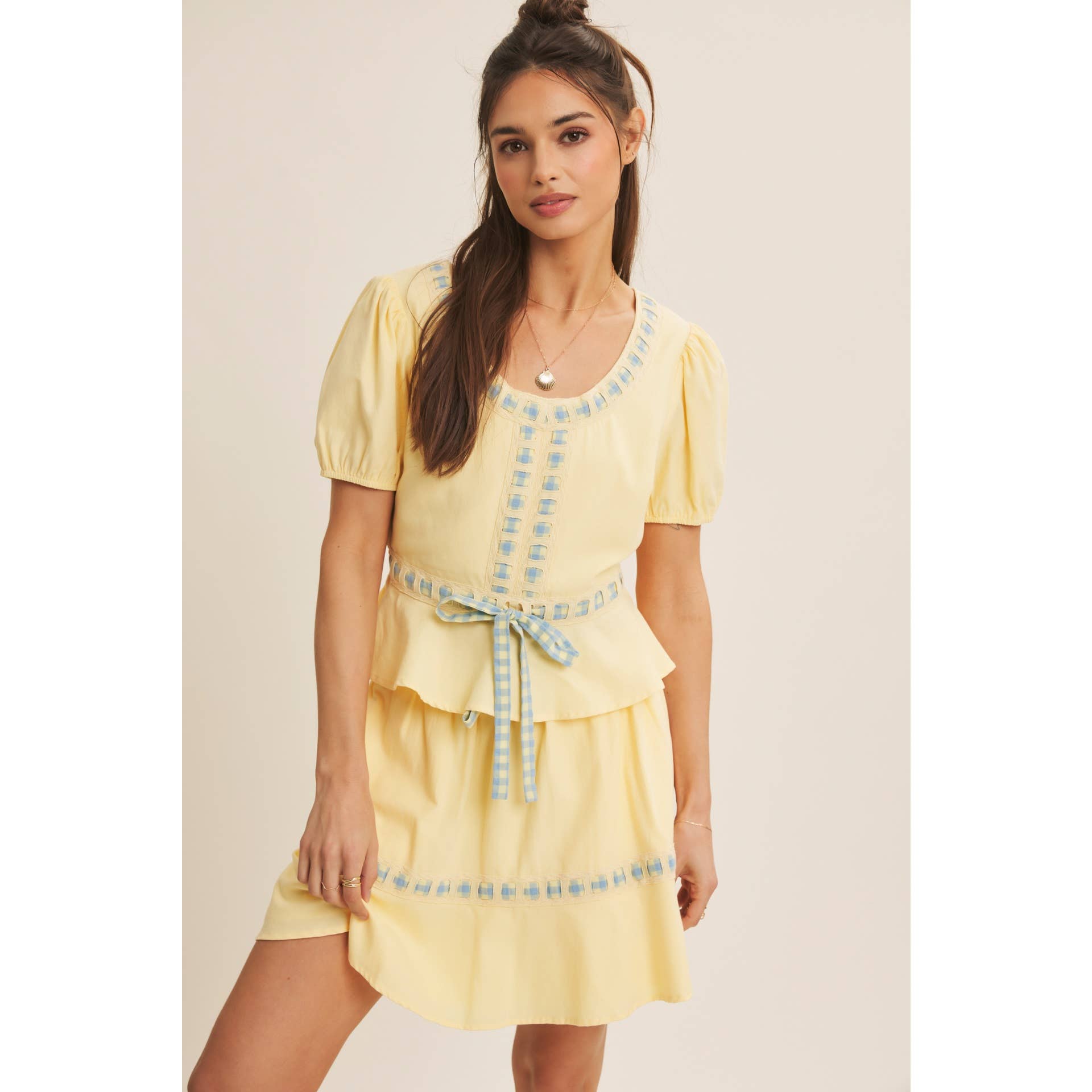 FRESH AND TIMELESS GINGHAM BOW FLARE MINI SKIRT