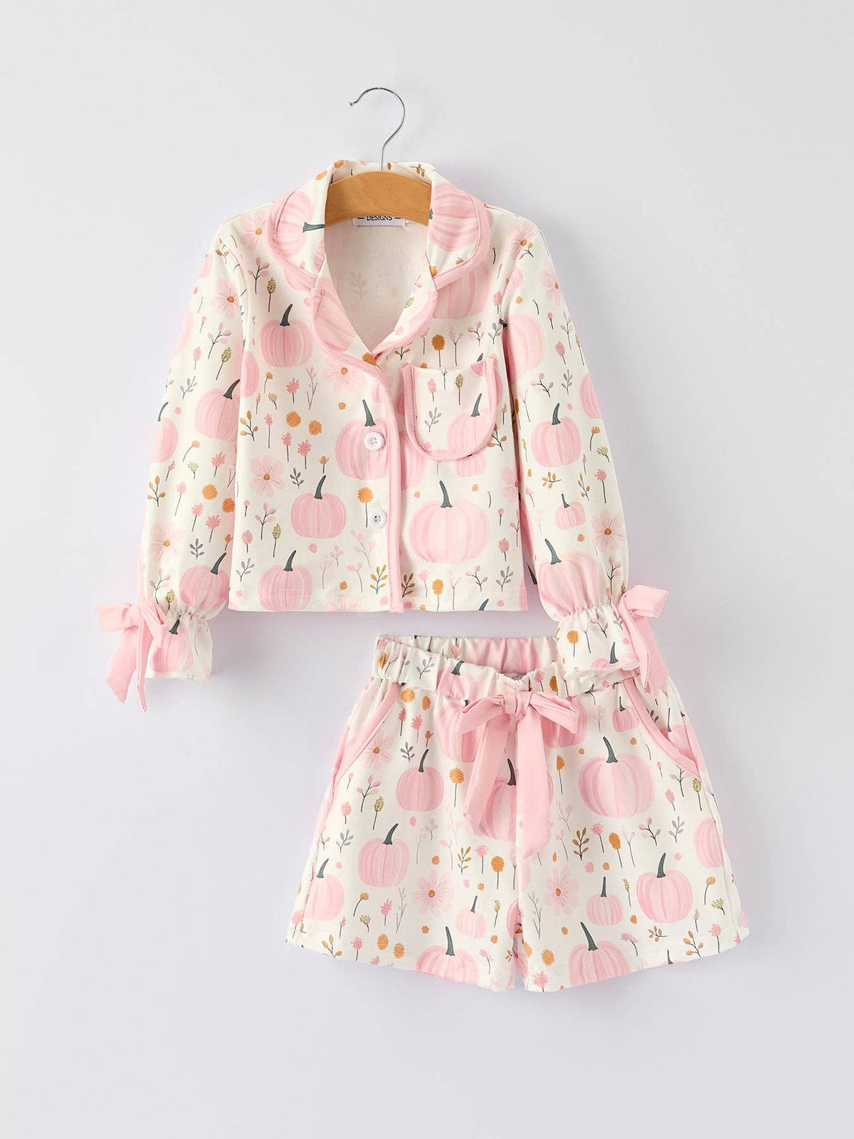 Thanksgiving Pink Pumpkin Floral Print Pajama Set