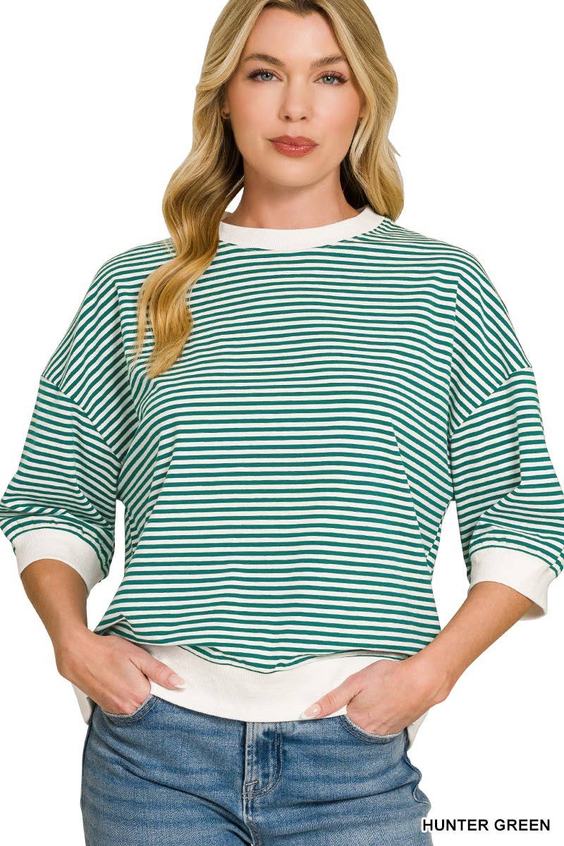 Striped Contrast Trim Banded Bottom Top