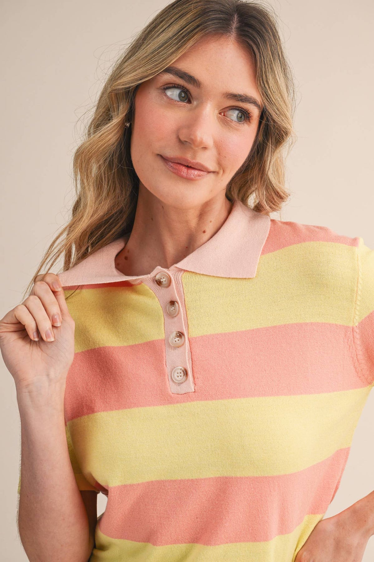 STRIPED SWEATER KNIT SHORT SLEEVE POLO MSW11339