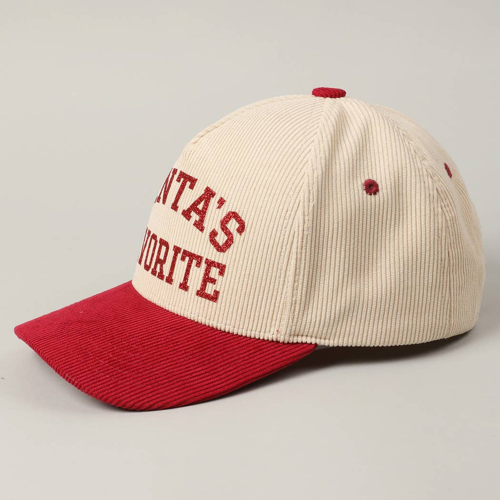 Santa's Favorite Glitter Text 5 Panel Corduroy Cap