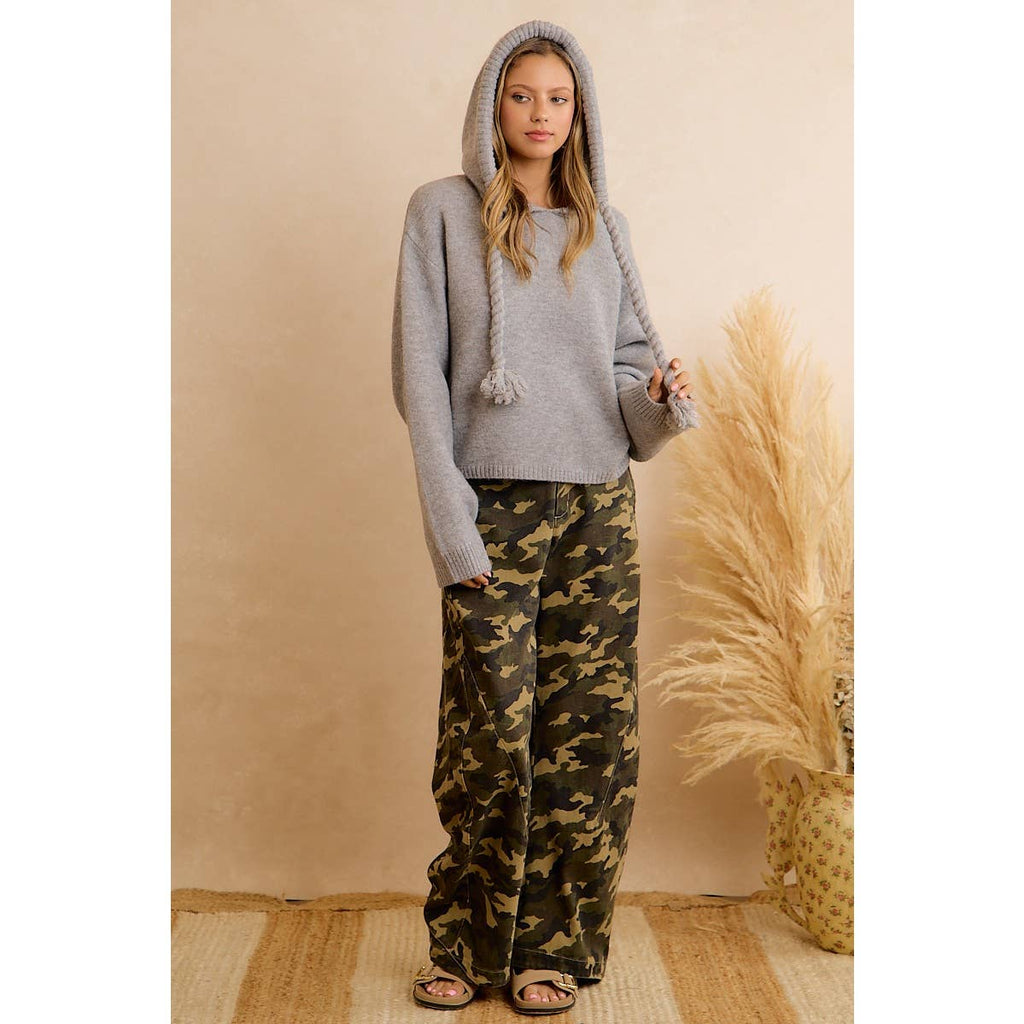 CHIC CAMO PRINT RELAXED WIDE LEG PANTS