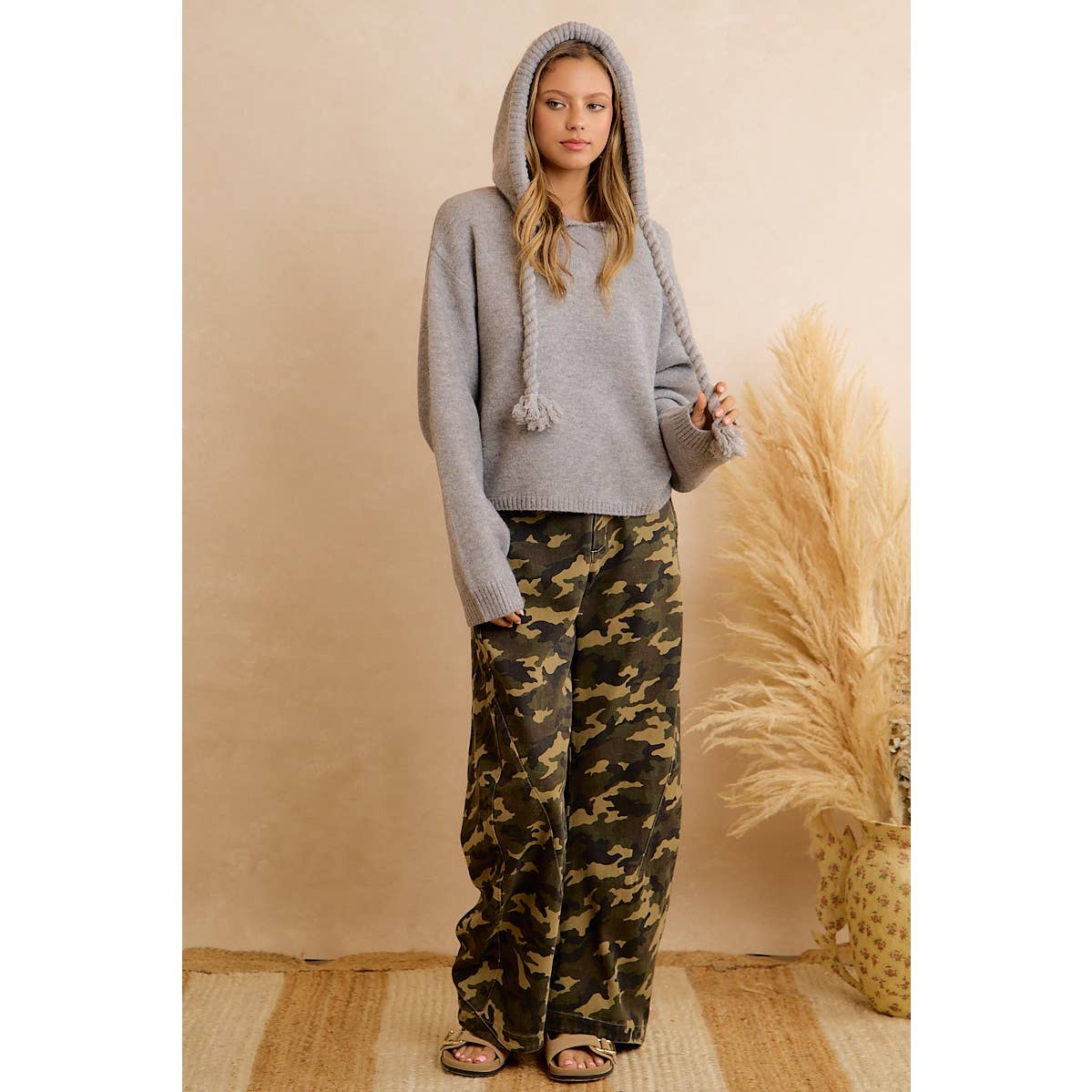 CHIC CAMO PRINT RELAXED WIDE LEG PANTS
