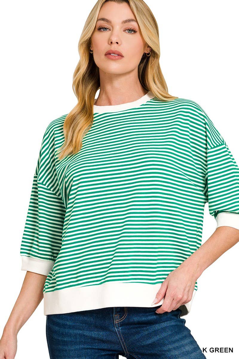 Striped Contrast Trim Banded Bottom Top