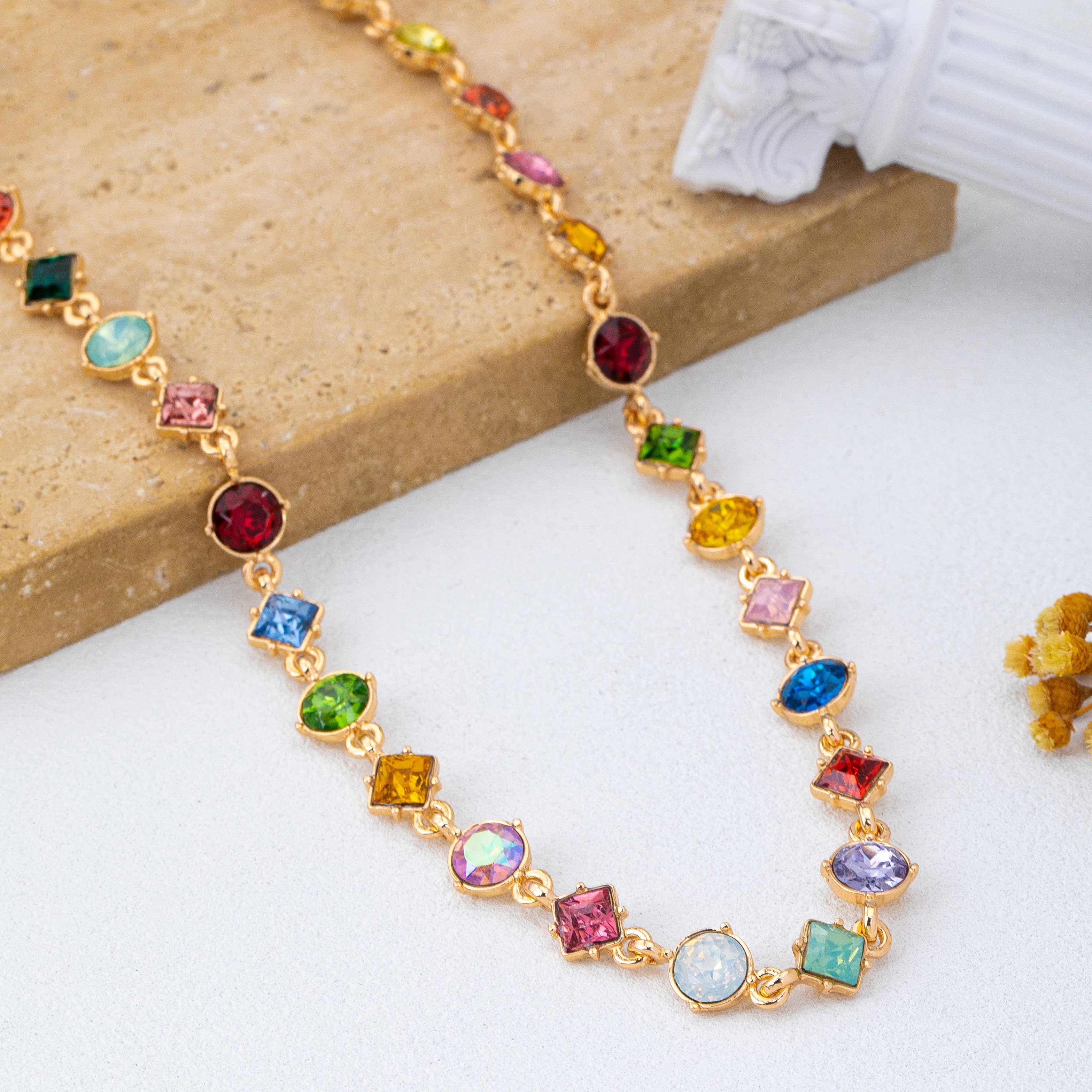 Multicolored Mixed-Shape Crystal Station Necklace | 80N93256