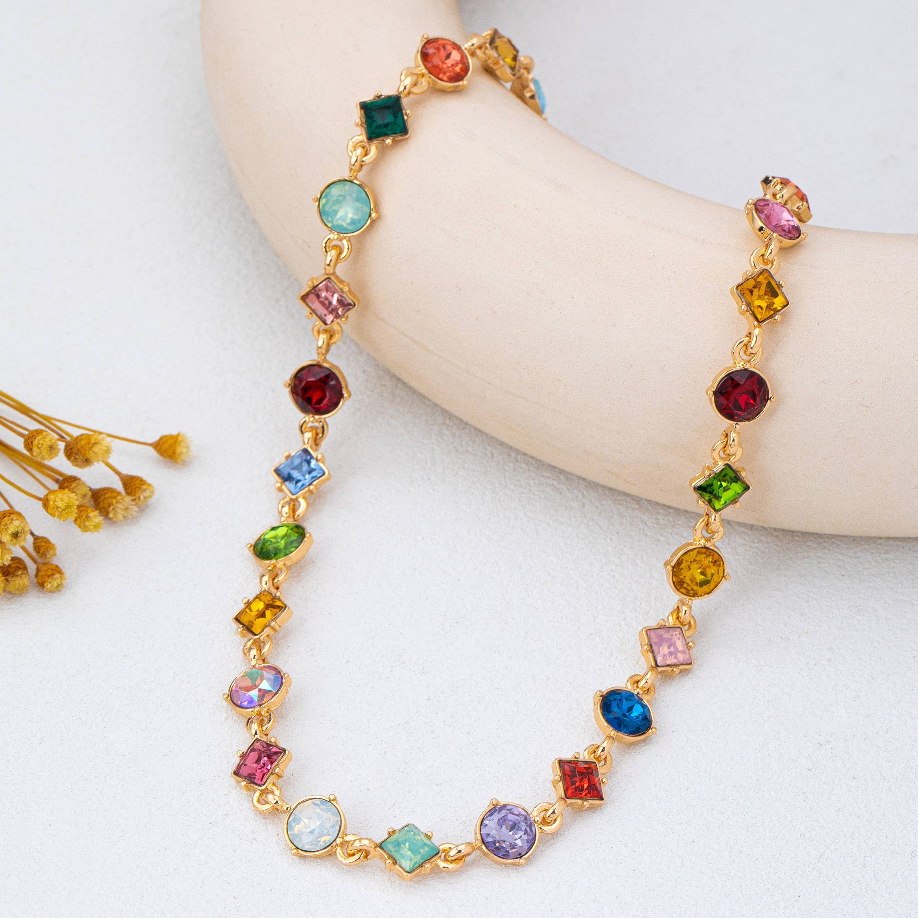 Multicolored Mixed-Shape Crystal Station Necklace | 80N93256