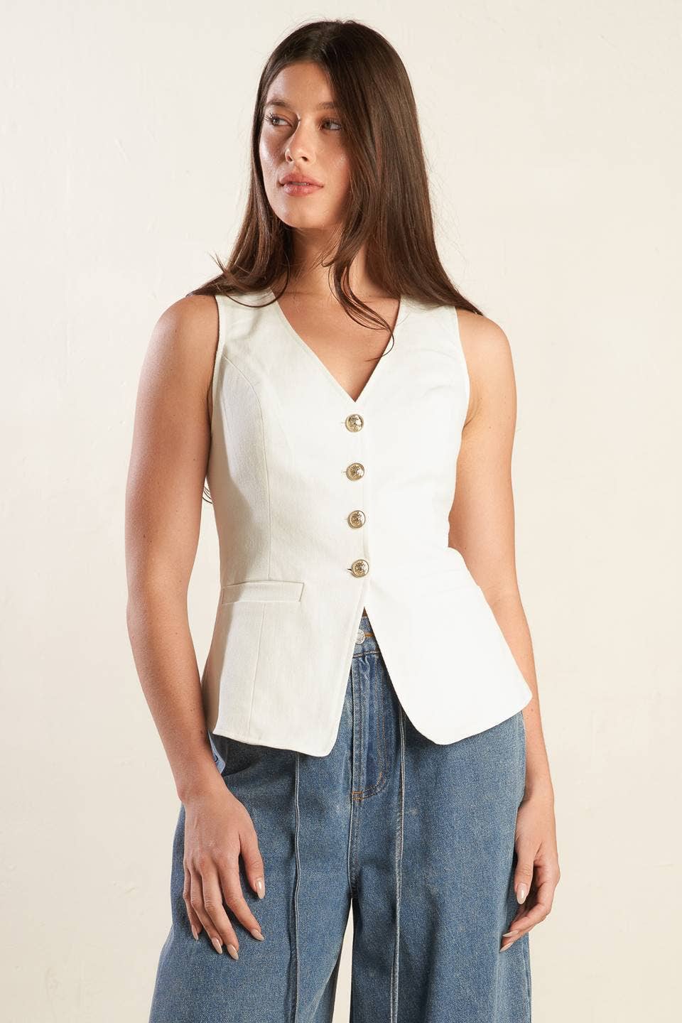 A solid woven vest - FJ1163