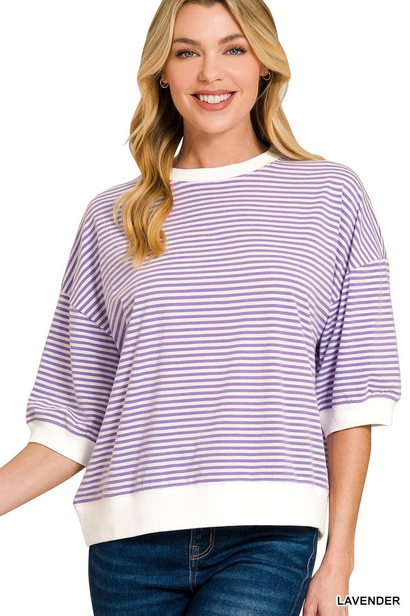 Striped Contrast Trim Banded Bottom Top