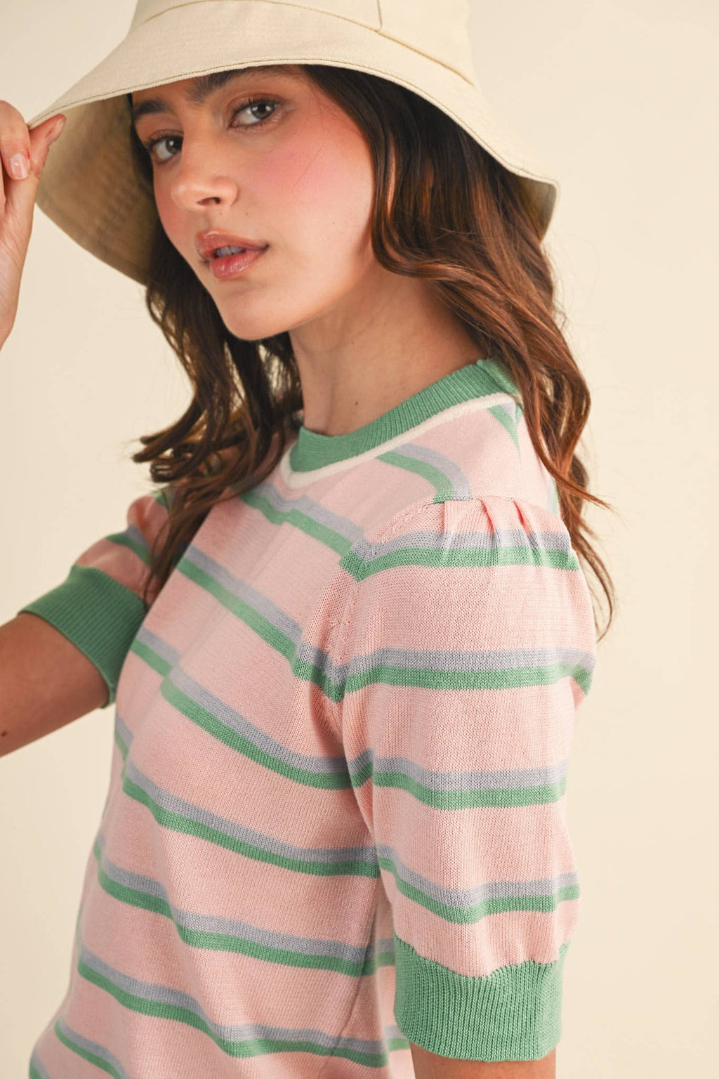 STRIPED SHORT SLEEVE SWEATER MSW11335