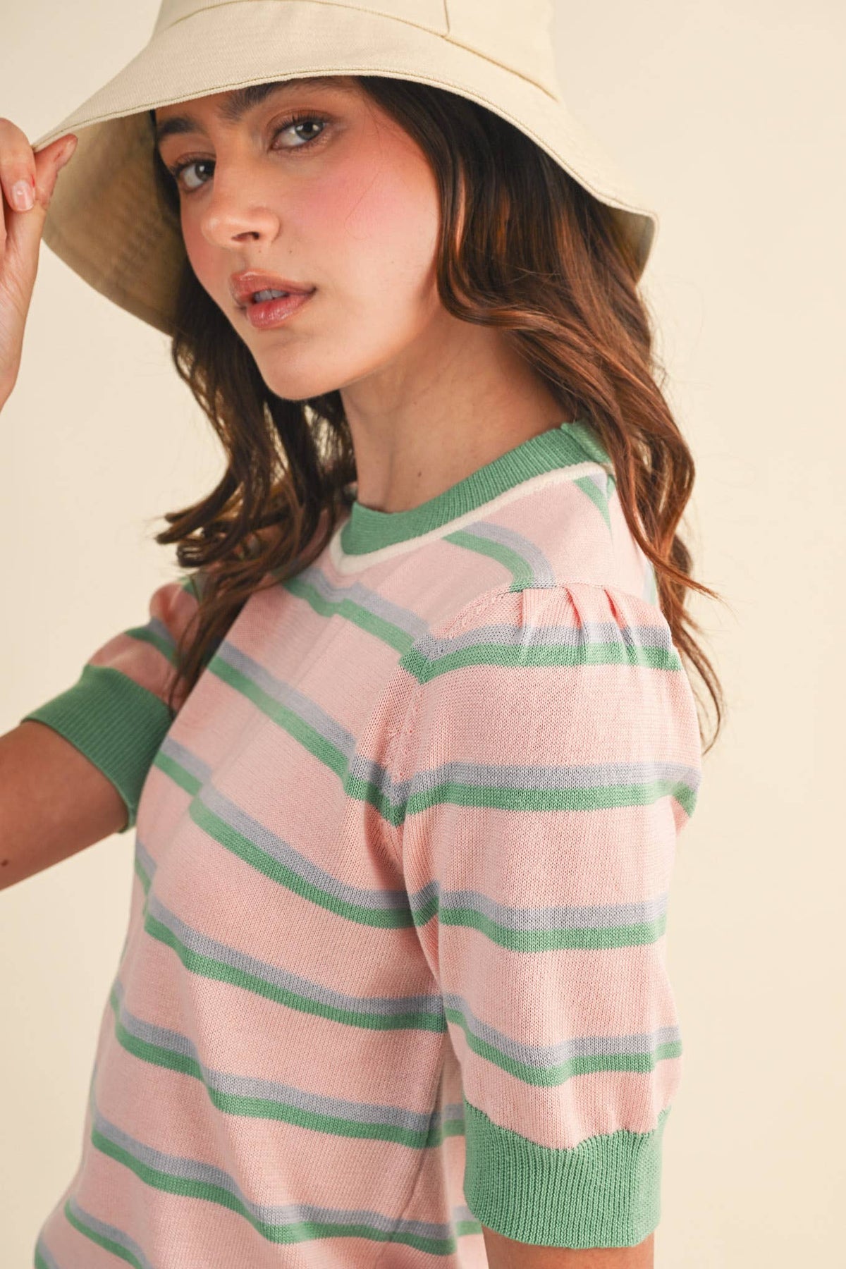 STRIPED SHORT SLEEVE SWEATER MSW11335