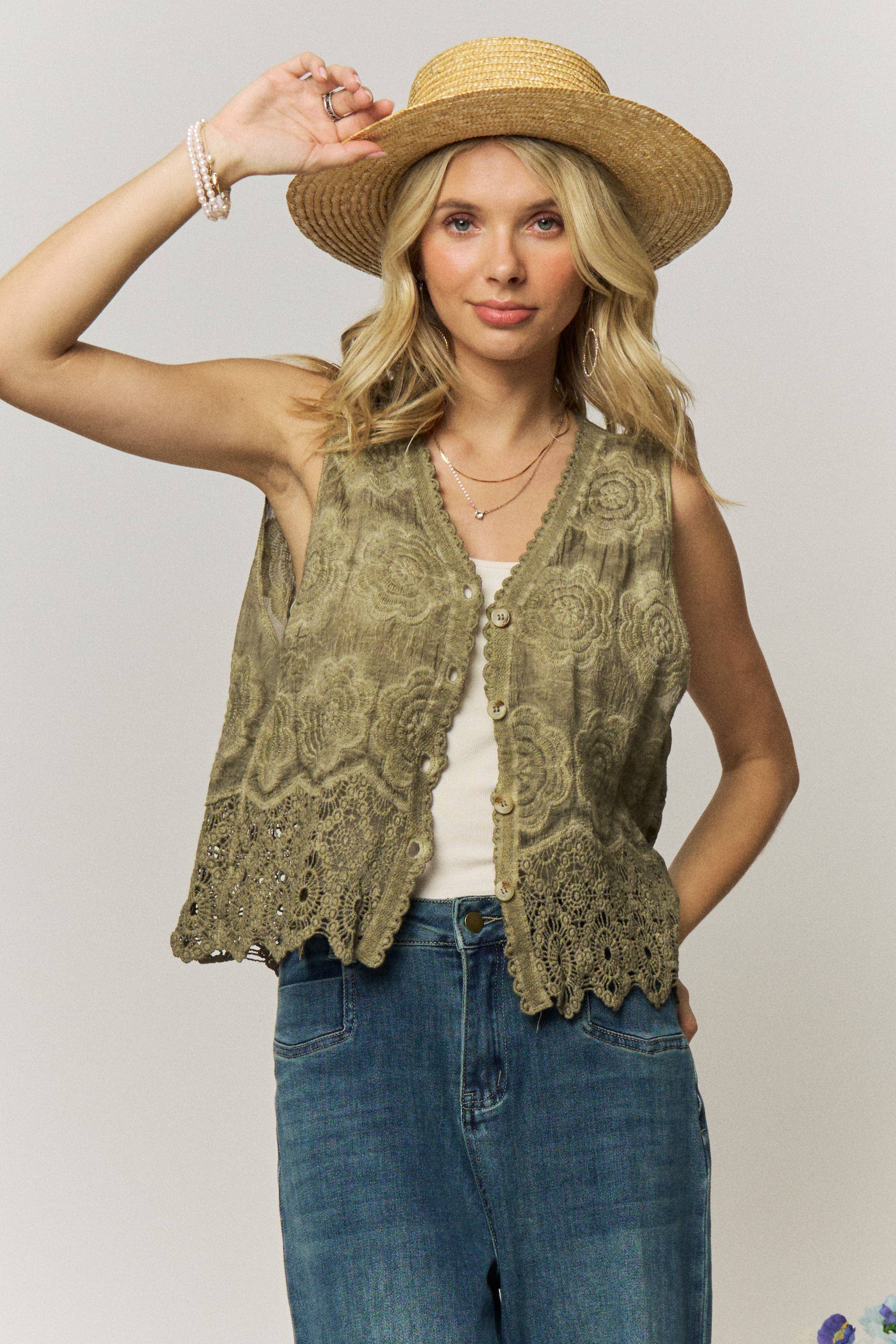 BOHO FLORAL CROCHET LACE VEST- LET4303