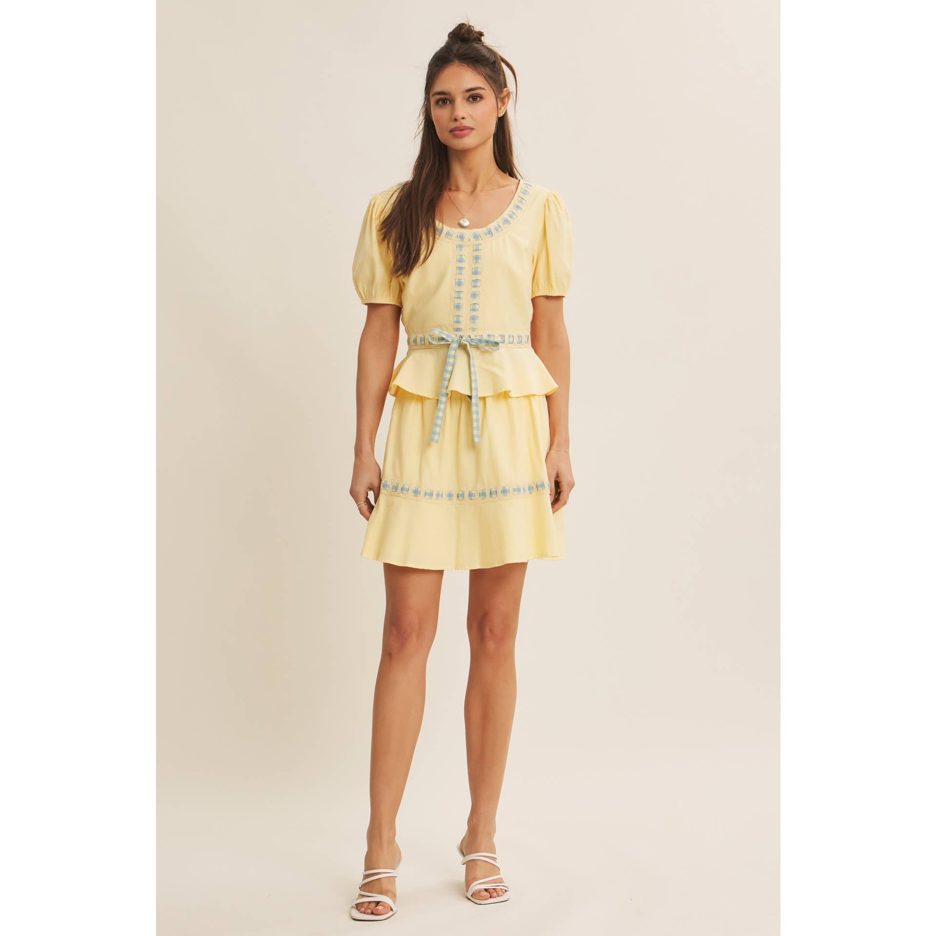 FRESH AND TIMELESS GINGHAM BOW FLARE MINI SKIRT