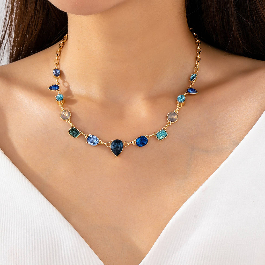 Ombré Sapphire-Hued Crystal Statement Necklace | 80N93305