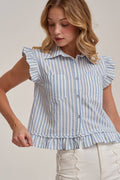 STRIPE BUTTON FRONT SLEEVELESS BLOUSE TOP