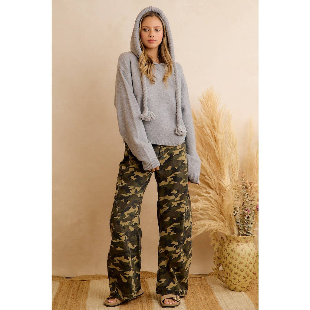 CHIC CAMO PRINT RELAXED WIDE LEG PANTS