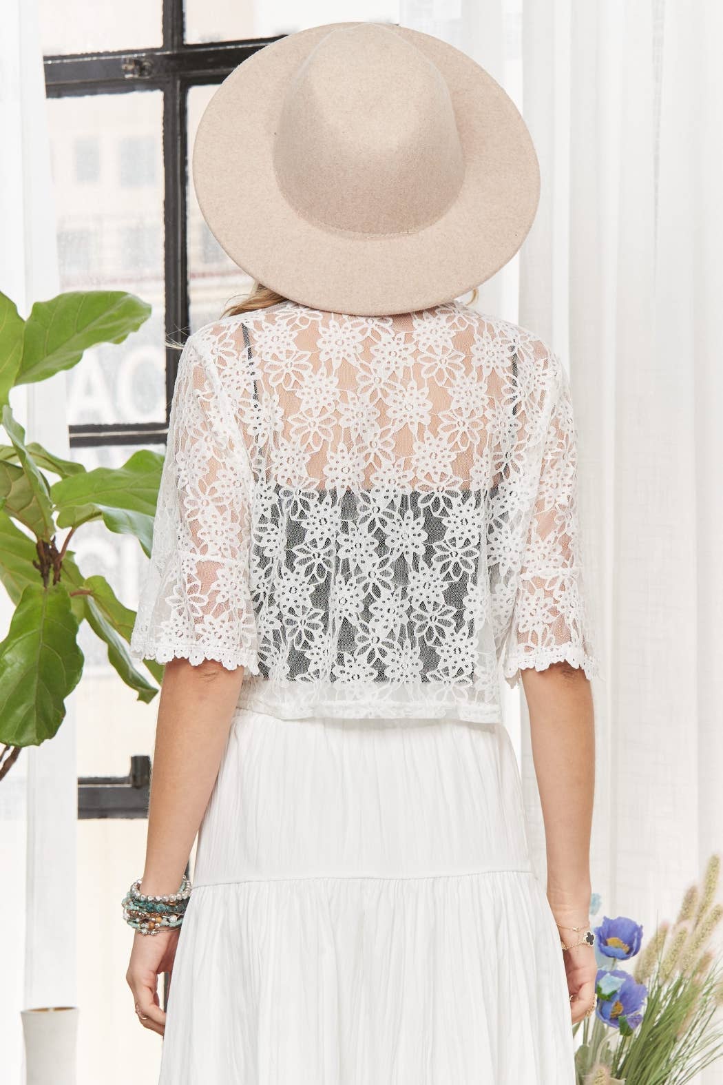 3/4 FLORAL LACE SLEEVES CARDIGAN- LET4000