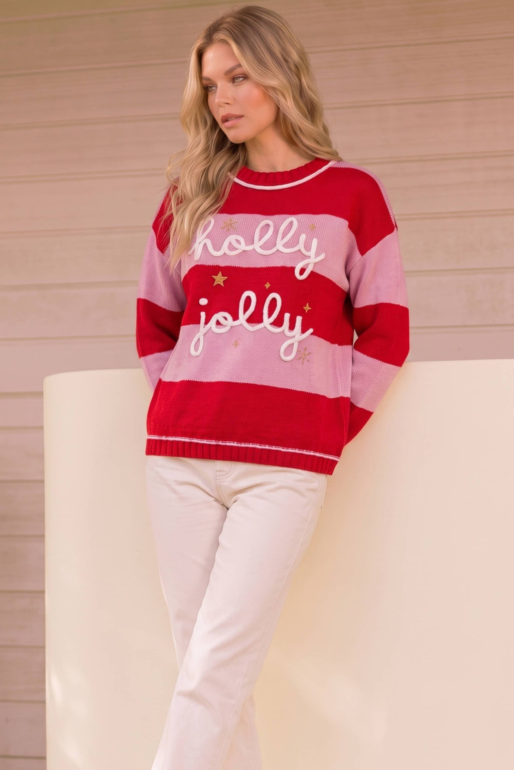 Holly Jolly Striped Holiday Knit Sweater