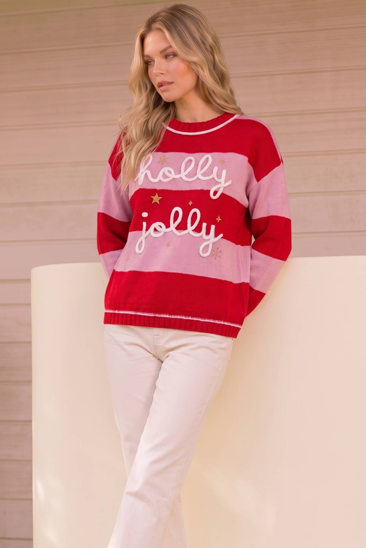 Holly Jolly Striped Holiday Knit Sweater