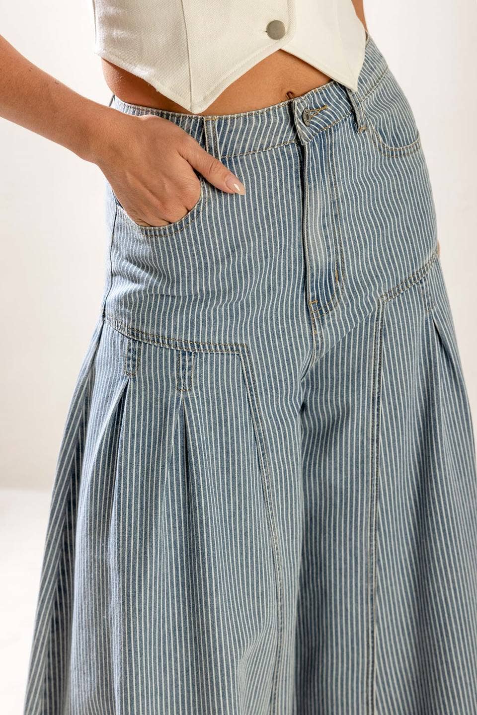A striped washed denim pant - FP1377-S