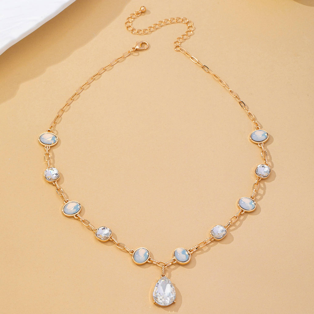 White Opal and Clear Zirconia Drop Necklace | 80N93410
