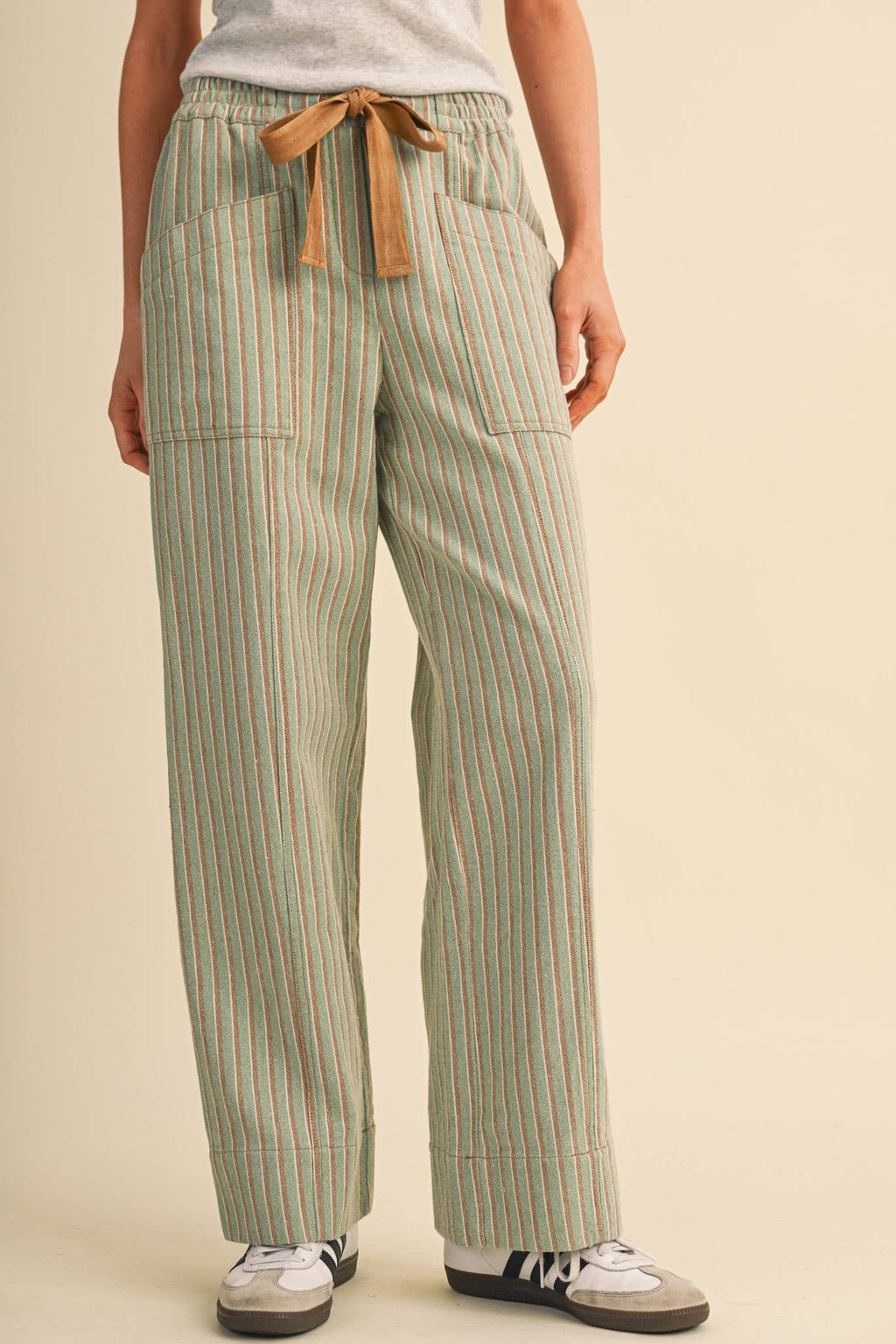 STRIPED WIDE LEG DRAWSTRING PANTS MP5300