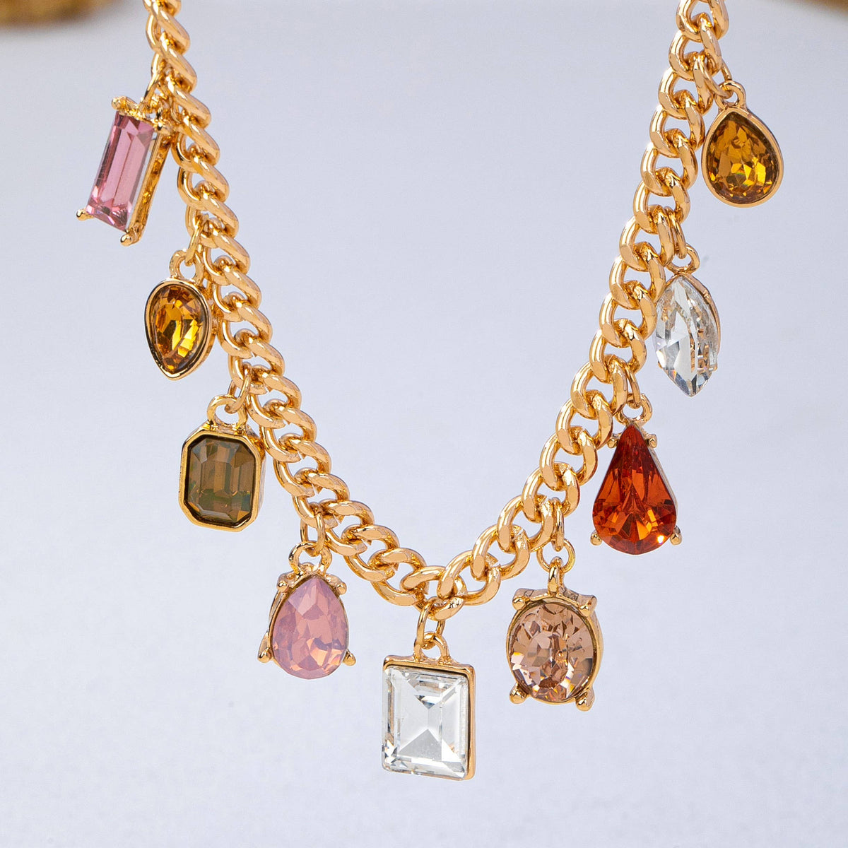 Multi-Shape Earth Tone Crystal Charm Necklace | 80N93404