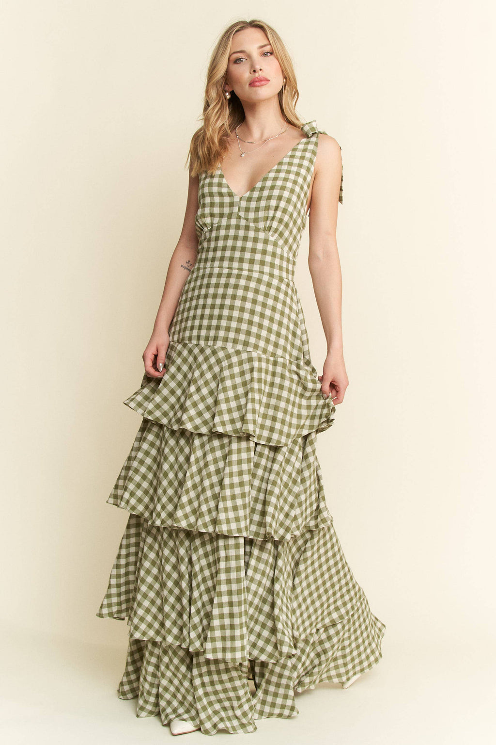 GINGHAM TIERED MAXI DRESS
