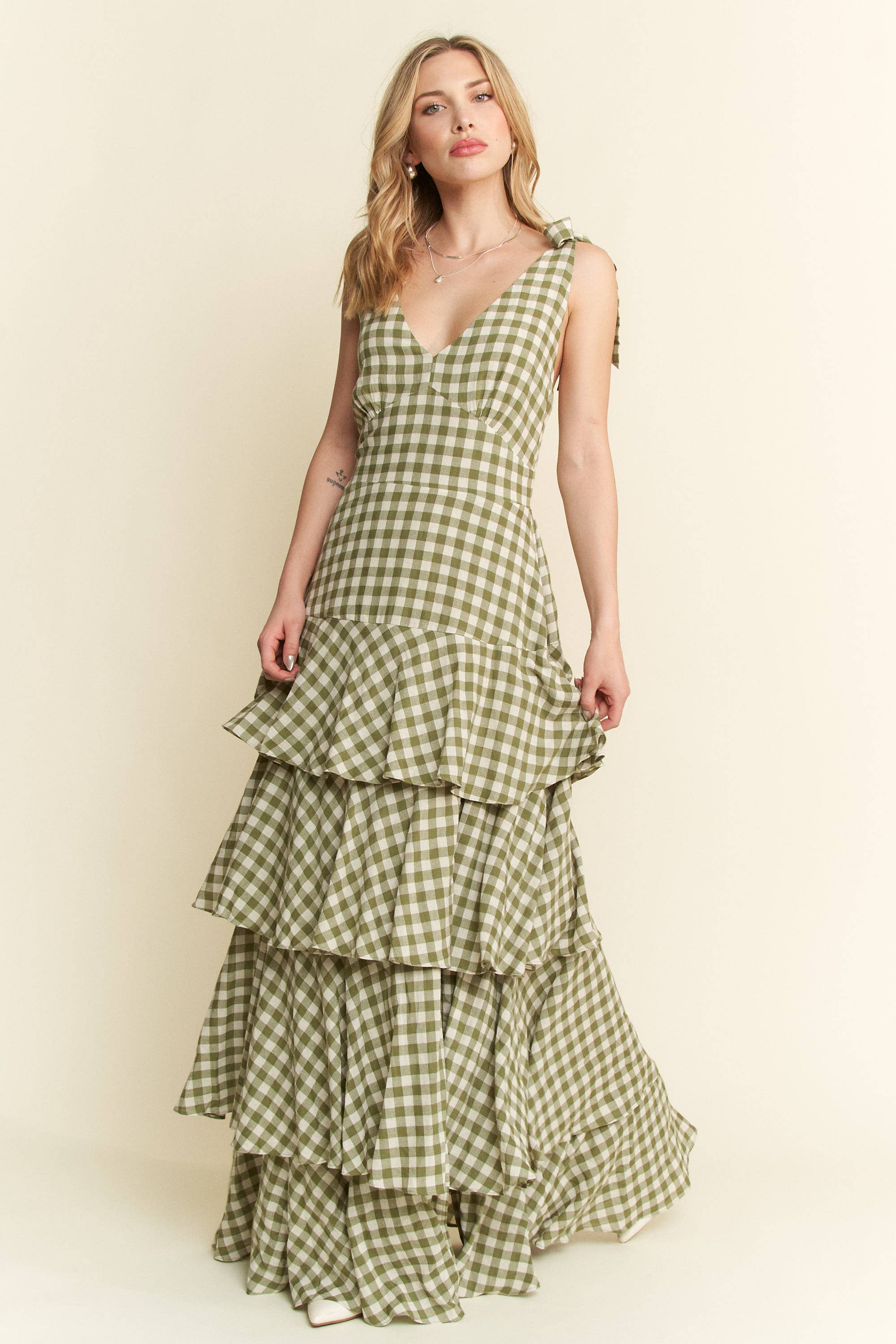 GINGHAM TIERED MAXI DRESS