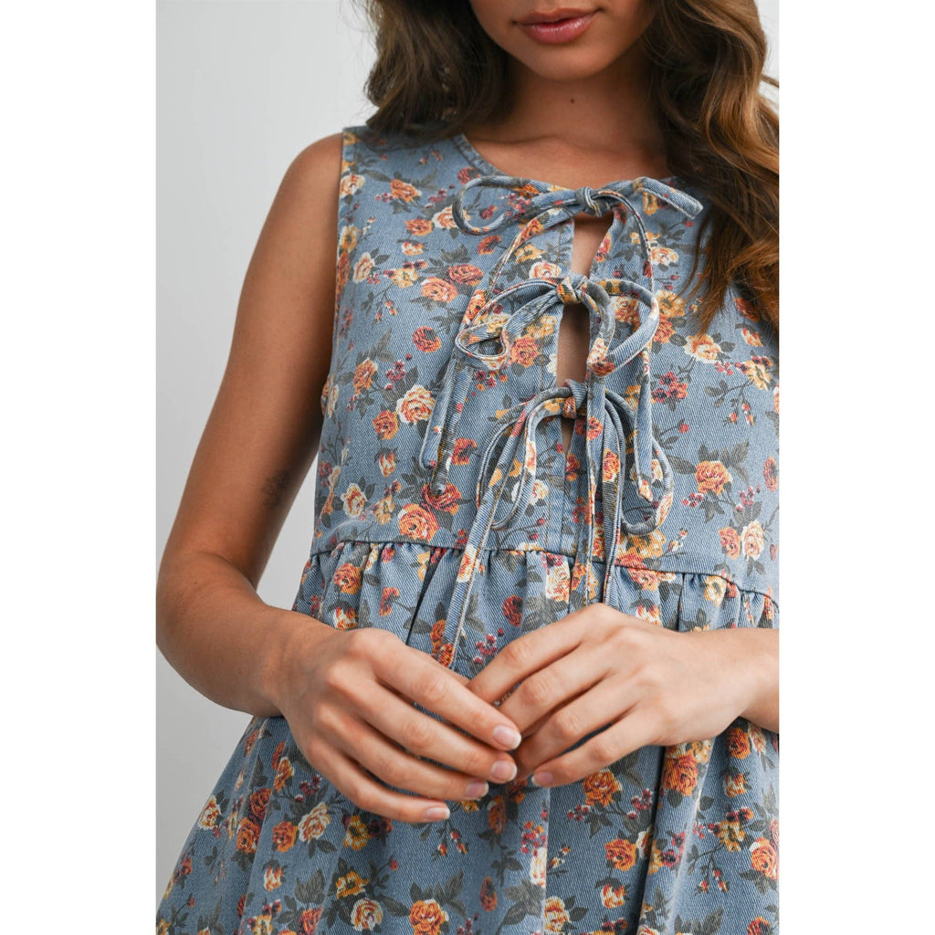 Floral Tie-Front Babydoll Dress - BMD8380