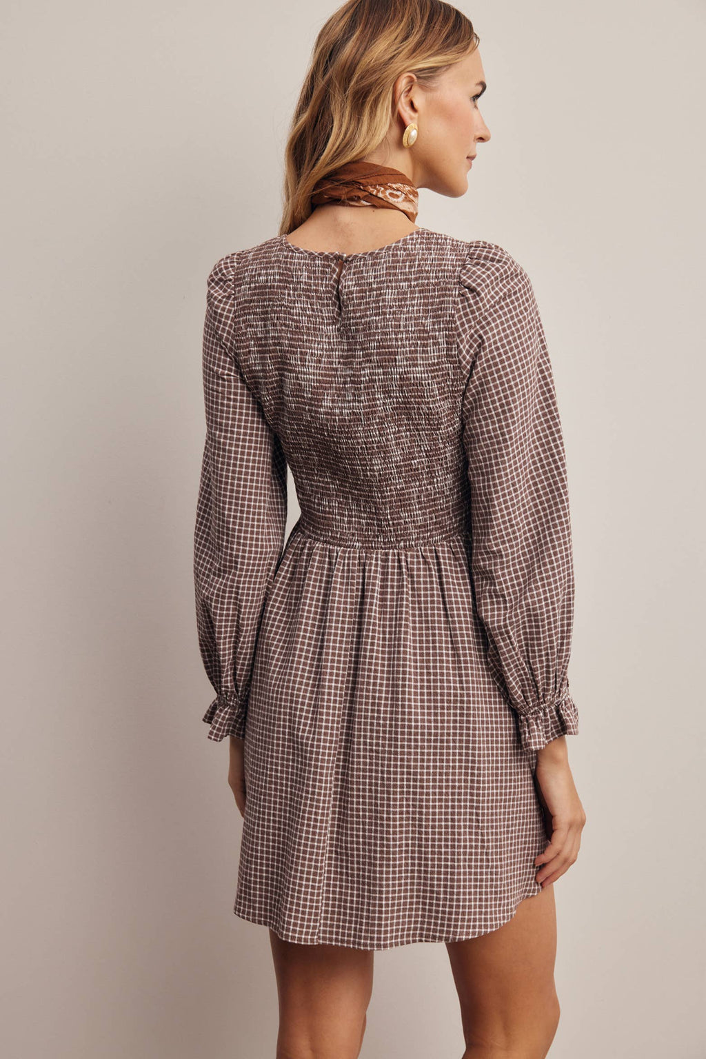 Smocked Gingham Mini Dress FD0071