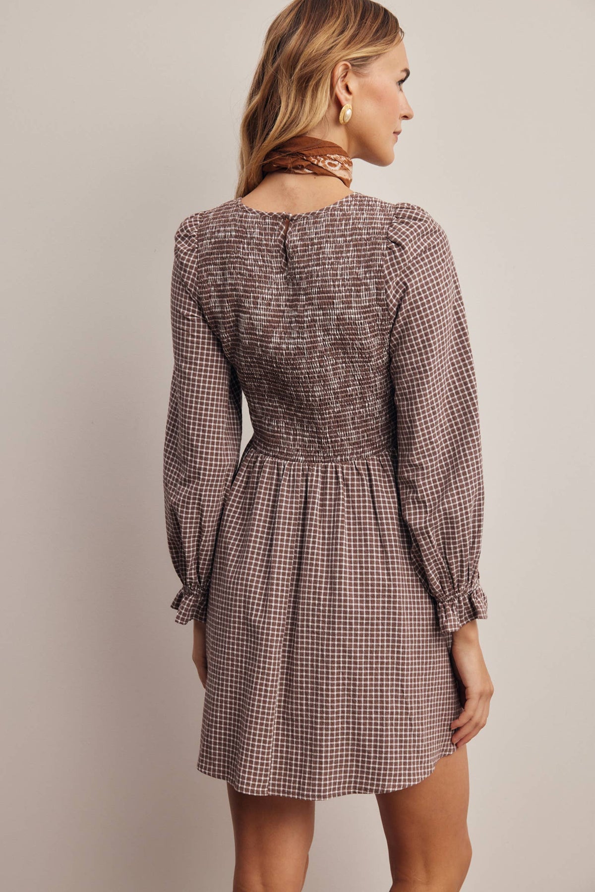 Smocked Gingham Mini Dress FD0071