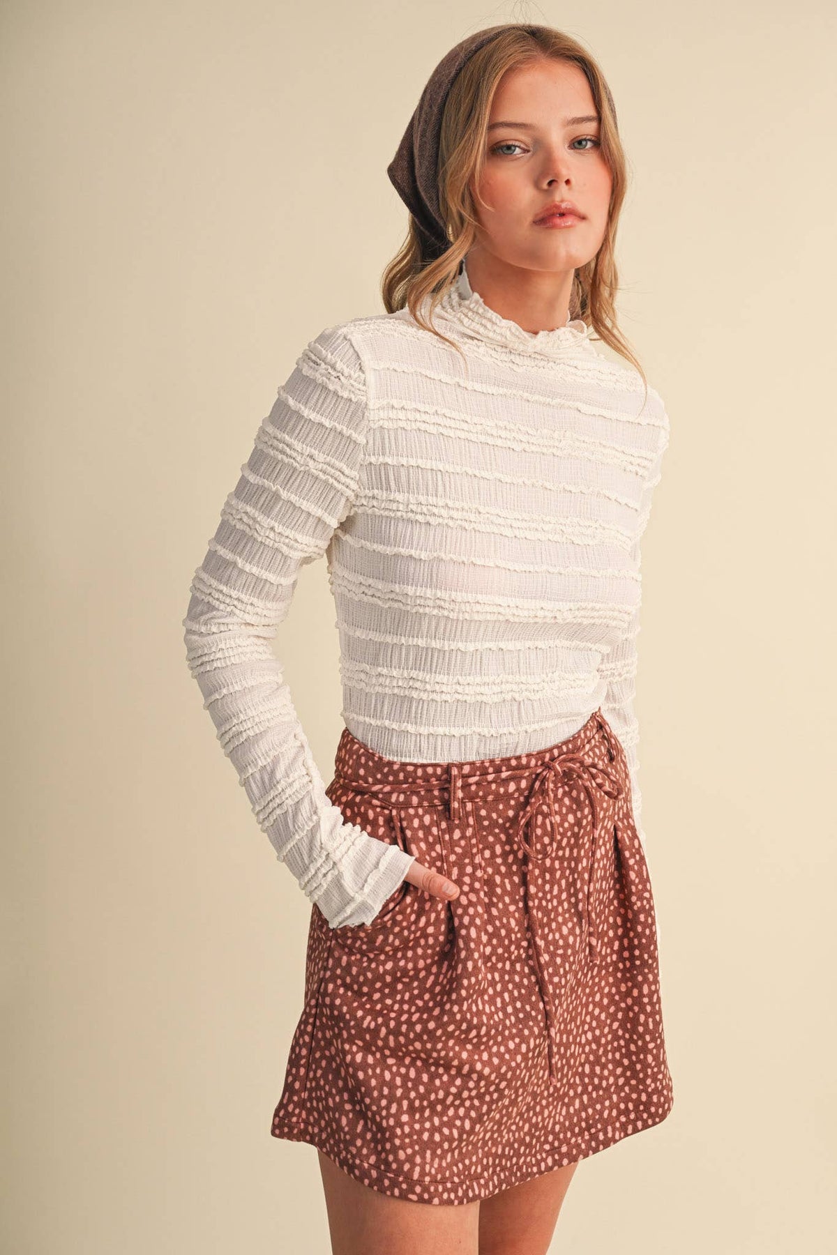 FAWN PRINT HIGH WAIST SKORT MP5384