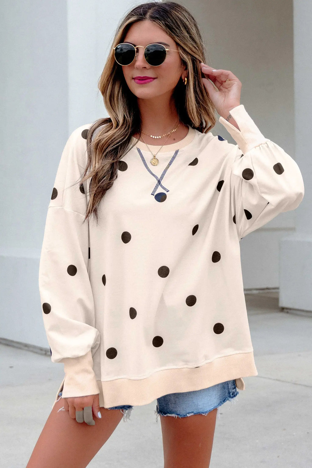 Polka Dot Sweatshirt Oversized Balloon Sleeve Top