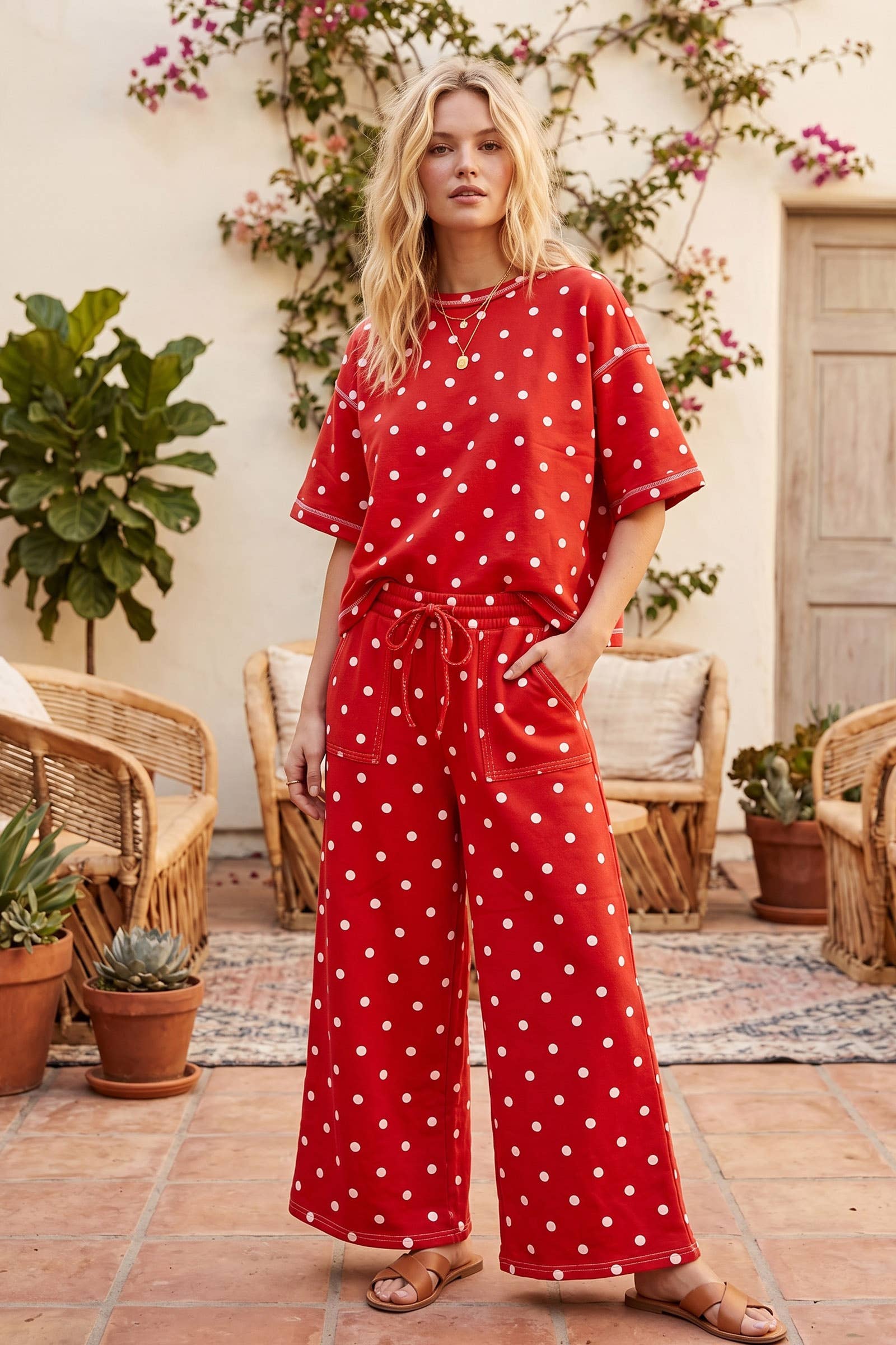 (Original Design) Heavy Scuba Polka Dot Short Sleeve Set