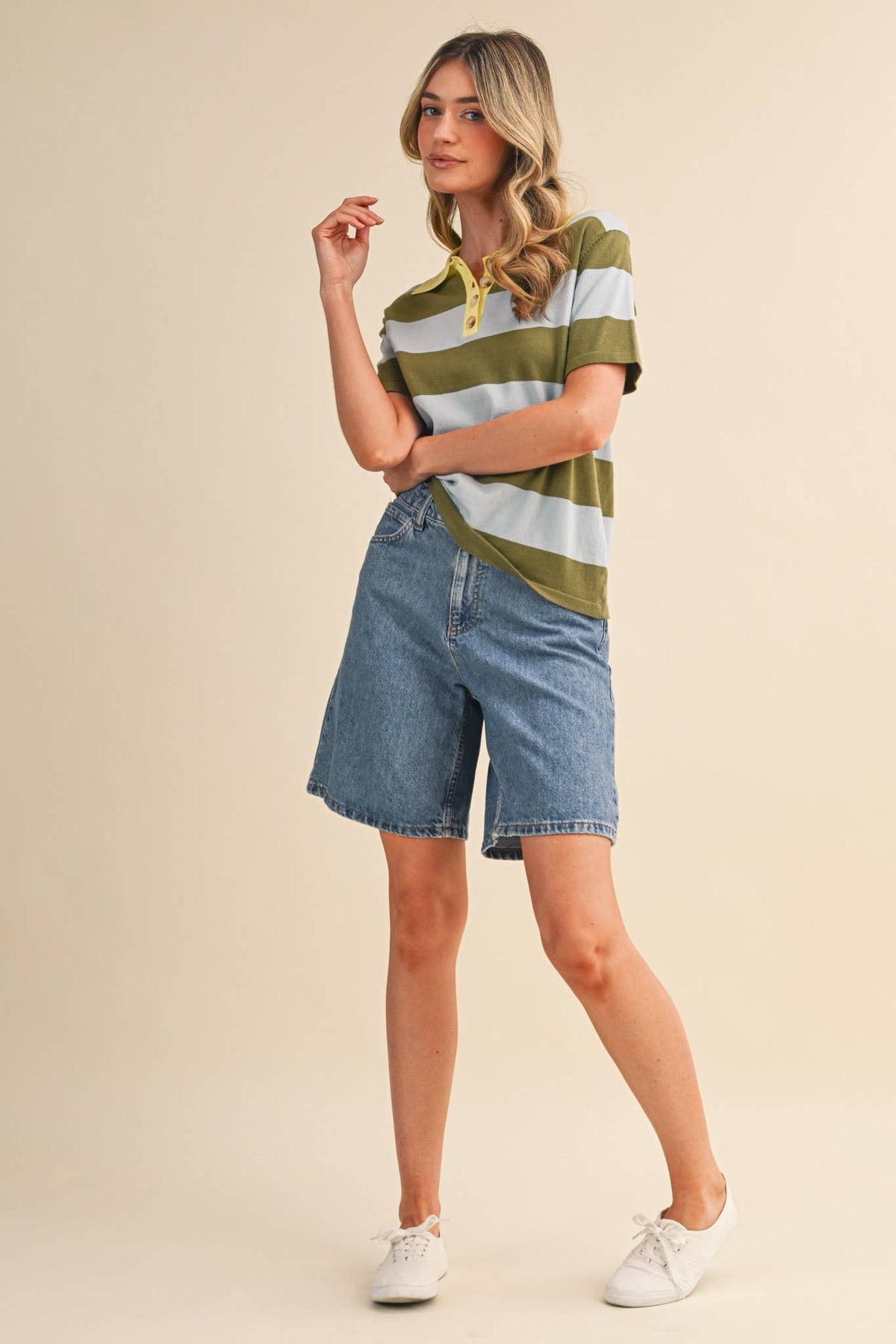 STRIPED SWEATER KNIT SHORT SLEEVE POLO MSW11339