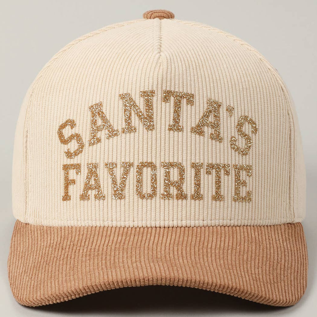 Santa's Favorite Glitter Text 5 Panel Corduroy Cap