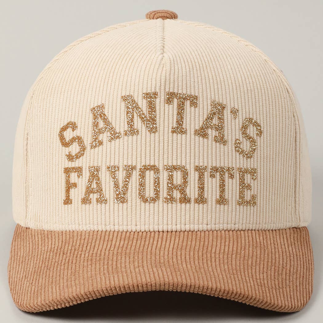 Santa's Favorite Glitter Text 5 Panel Corduroy Cap
