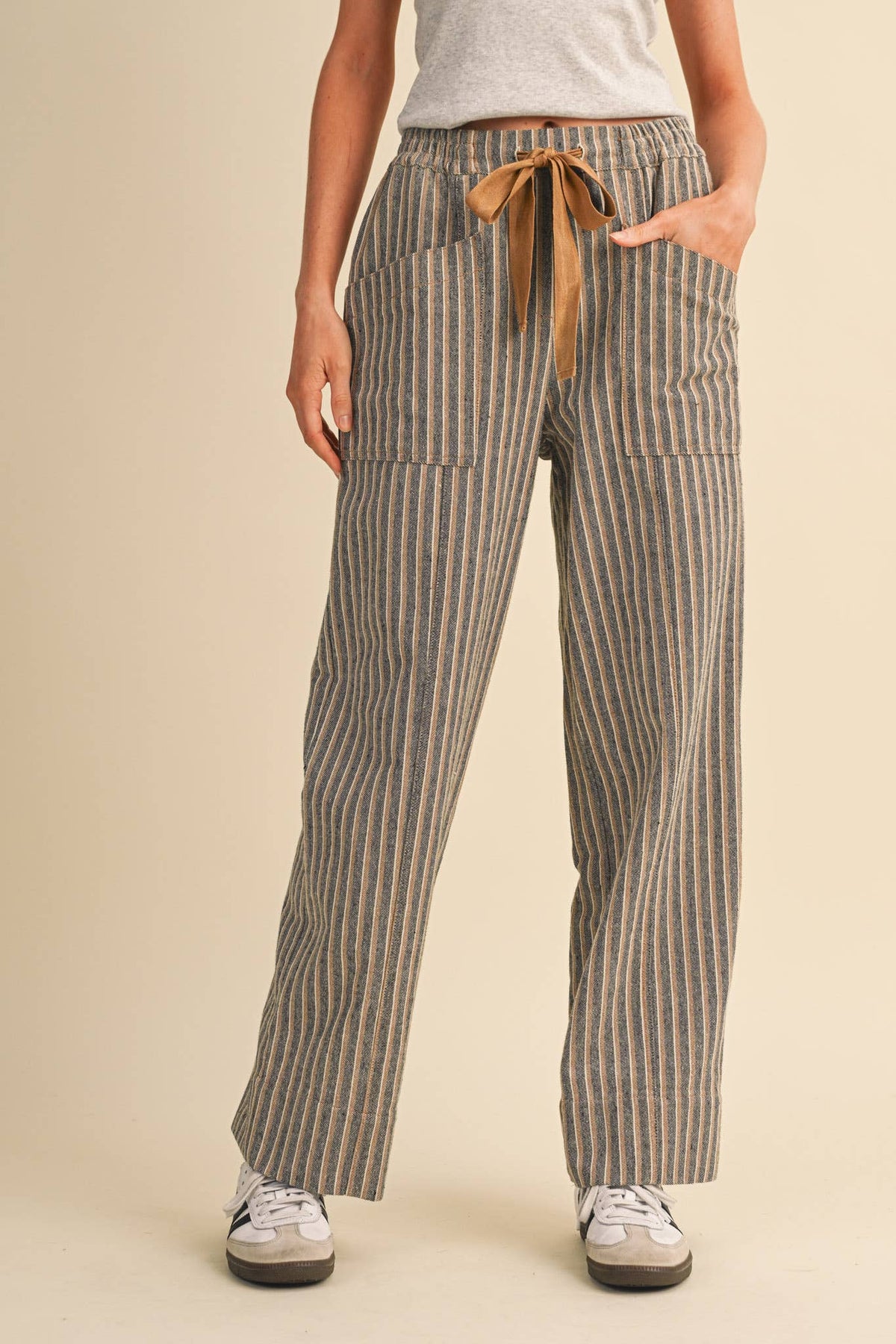 STRIPED WIDE LEG DRAWSTRING PANTS MP5300