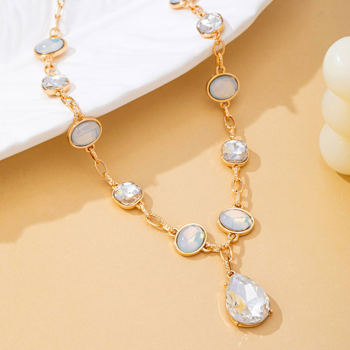 White Opal and Clear Zirconia Drop Necklace | 80N93410