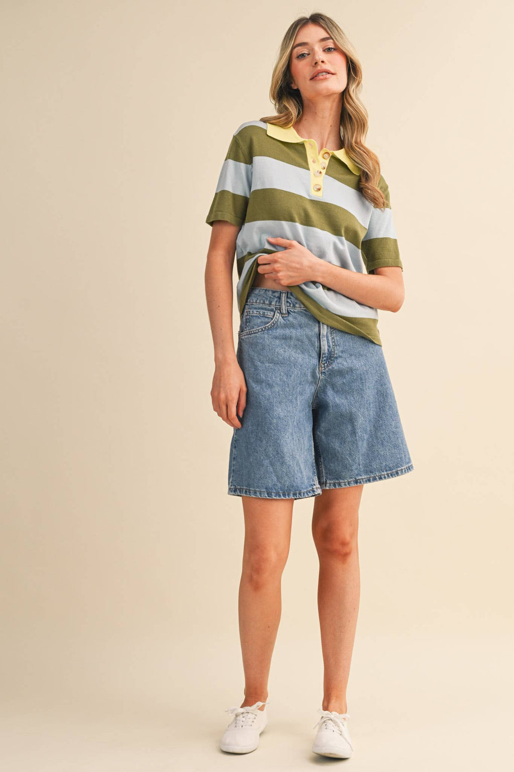 STRIPED SWEATER KNIT SHORT SLEEVE POLO MSW11339