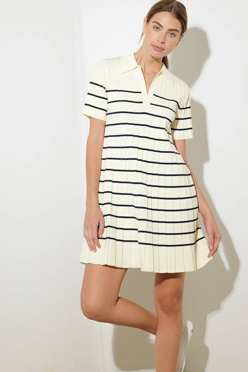 A striped sweater knit mini dress - FSW1208 - OFF WHITE