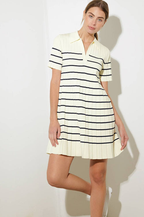 A striped sweater knit mini dress - FSW1208 - OFF WHITE