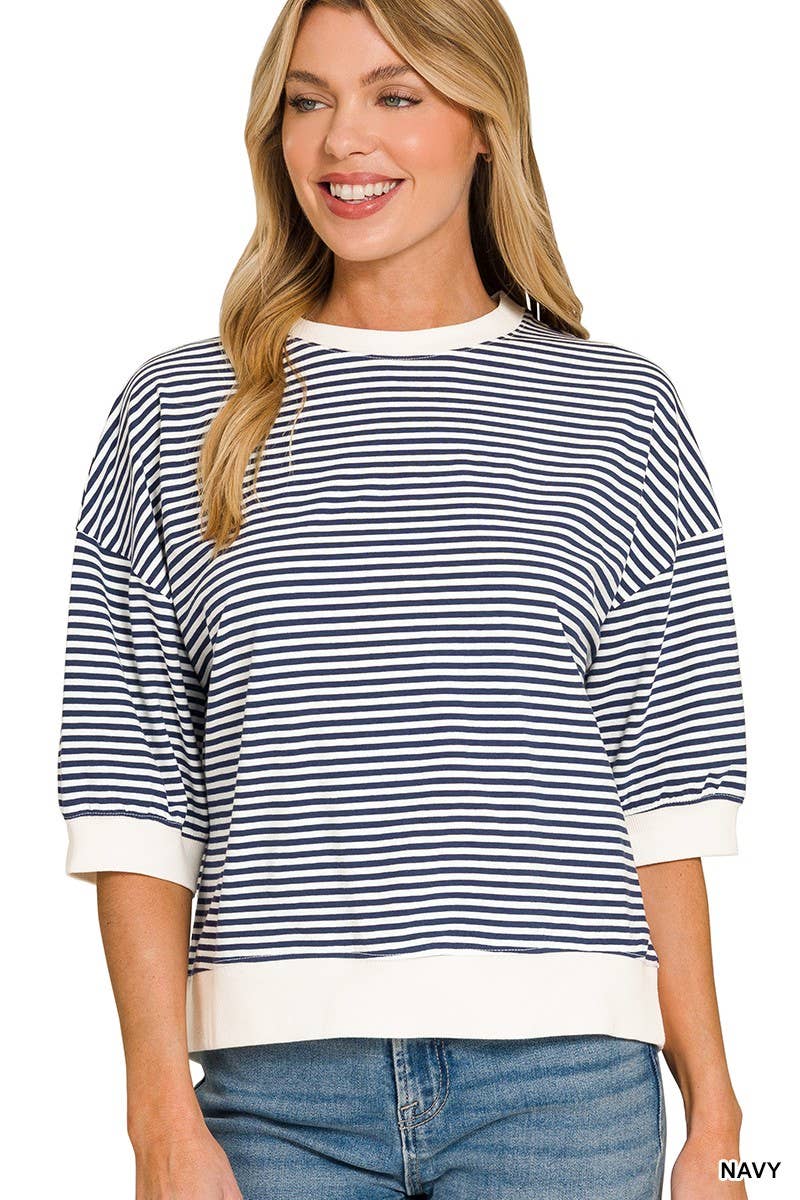 Striped Contrast Trim Banded Bottom Top
