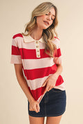 STRIPED SWEATER KNIT SHORT SLEEVE POLO MSW11339