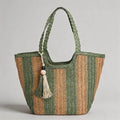 Summer Striped Straw Tote Bag