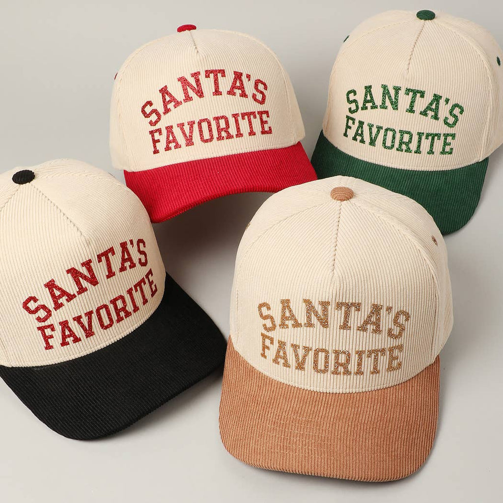 Santa's Favorite Glitter Text 5 Panel Corduroy Cap