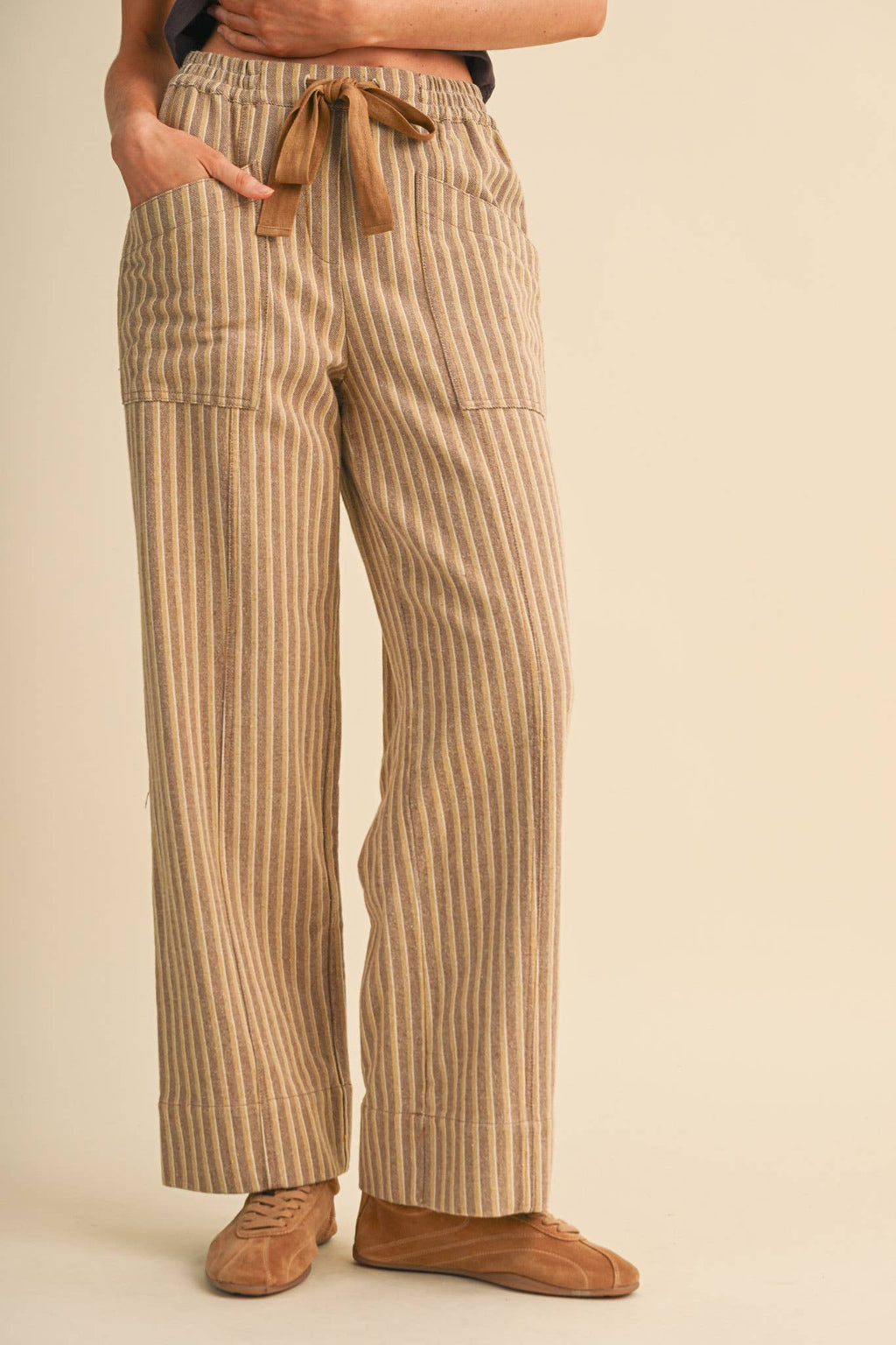 STRIPED WIDE LEG DRAWSTRING PANTS MP5300