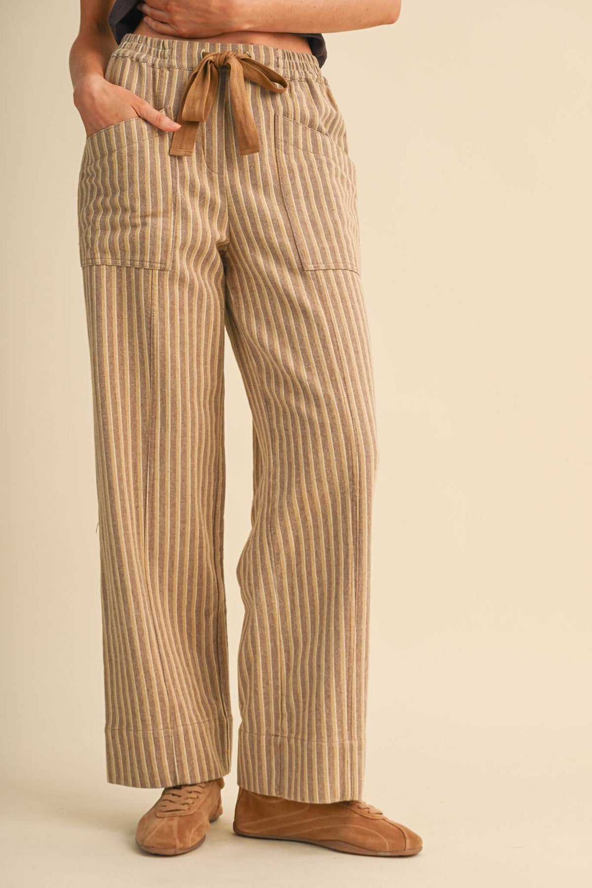STRIPED WIDE LEG DRAWSTRING PANTS MP5300
